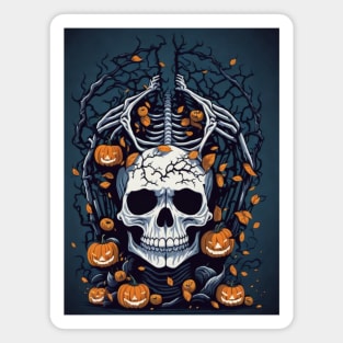 Halloween Skull and Pumpkins Magnet